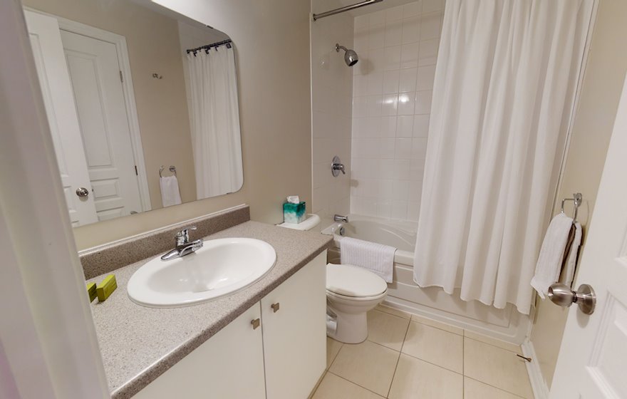 Main Bathroom Soaker Tub Fully Furnished Apartment Suite Kanata